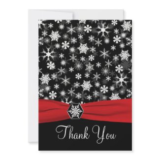 Black, White, Red Snowflakes Thank You Card - Flat invitation