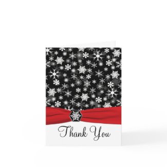 Black, White, Red Snowflakes Thank You Note Card card