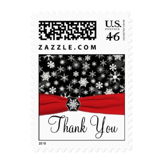 Black, White, Red Snowflakes Thank You Postage stamp
