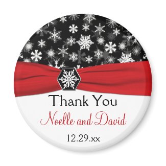 Black, White, Red Snowflakes Wedding Favor Magnet magnet