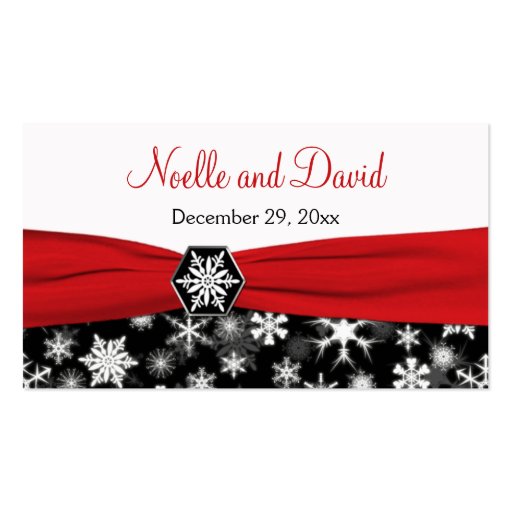 Black, White, Red Snowflakes Wedding Favor Tag Business Card Templates