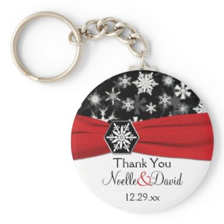 Black, White, Red Snowflakes Wedding Key Chain keychain