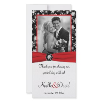 Black, White, Red Snowflakes Wedding Photo Card photocard