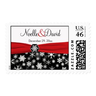 Black, White, Red Snowflakes Wedding Postage stamp