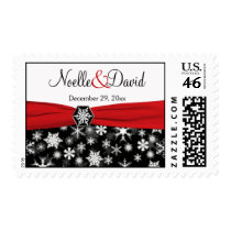Black, White, Red Snowflakes Wedding Postage