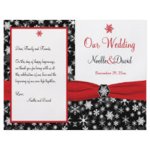 Black, White, Red Snowflakes Wedding Program Custom Flyer