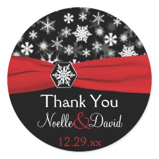 Black, White, Red Snowflakes Wedding Sticker sticker