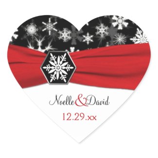 Black, White, Red Snowflakes Wedding Sticker sticker