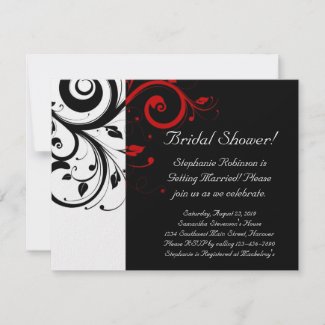 Black, White, Red Swirl Bridal Shower / General Personalized Invites