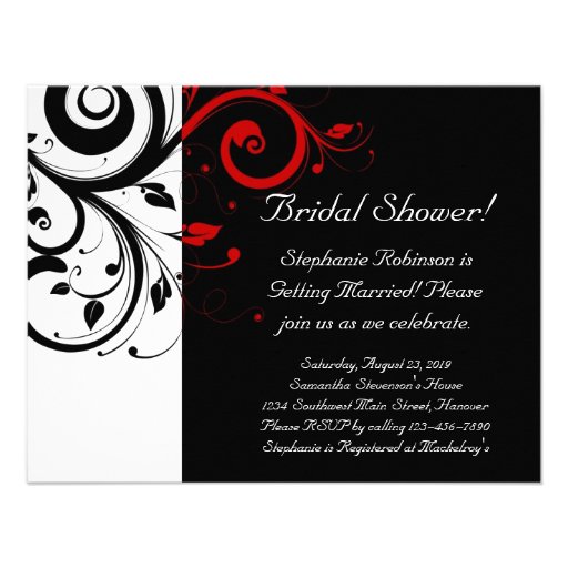 Black, White, Red Swirl Bridal Shower / General Personalized Invites