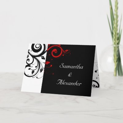 Black White Red Swirl Folded Wedding Invitation Greeting Card by 