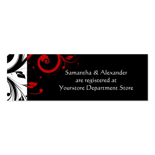 Black/White/Red Swirl Gift Registry Insert Cards Business Card (front side)