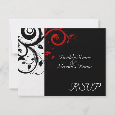 Black White Red Swirl Wedding Matching RSVP Personalized Announcement by 