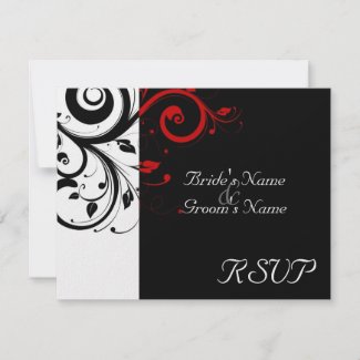 Black +White Red Swirl Wedding Matching RSVP Personalized Announcement