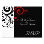 Black +White Red Swirl Wedding Matching RSVP Personalized Announcement