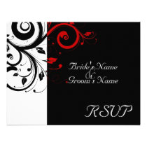 Black White Red Swirl Wedding Matching RSVP Personalized Announcement