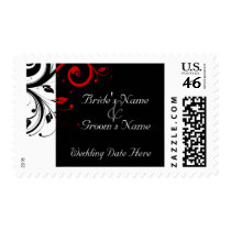 Black, White, Red Swirl Wedding Postage Stamps