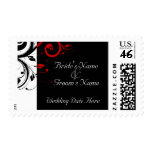Black, White, Red Swirl Wedding Postage Stamps stamps
