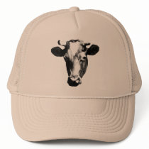 Black & White Retro Cow Graphic Mesh Hat