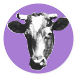 Black & White Retro Cow Graphic Round Sticker