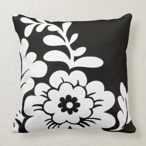 Black White Retro Floral Design Throw Pillow Zazzle