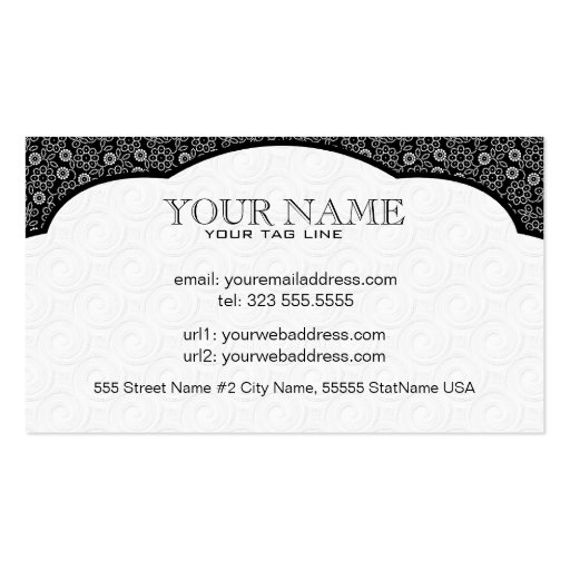 Black & White Retro Floral Dot Pattern Business Card Template (back side)