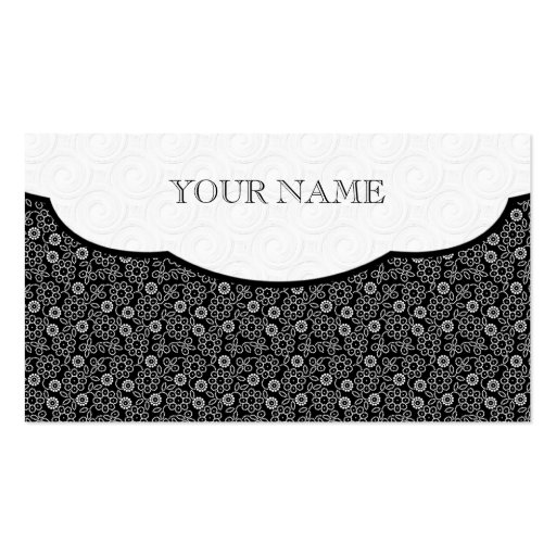 Black & White Retro Floral Dot Pattern Business Card Template