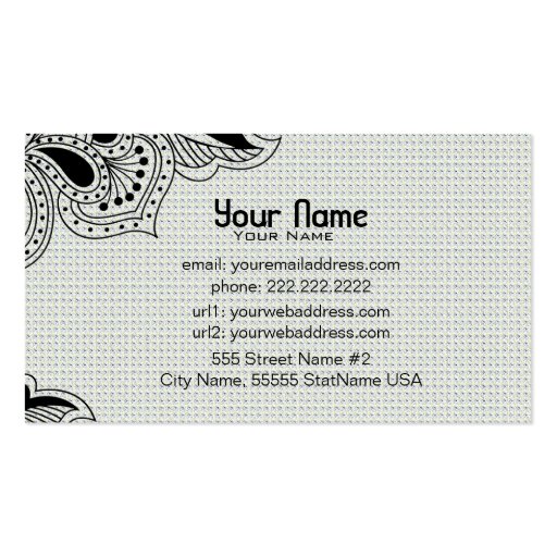 Black & White Retro Flower Design-Template Business Card Templates (back side)