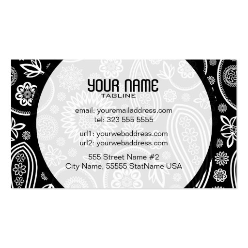 Black & White Retro Flower Paisley-Template Business Card (back side)