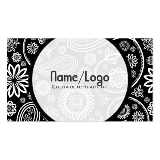Black & White Retro Flower Paisley-Template Business Card (front side)