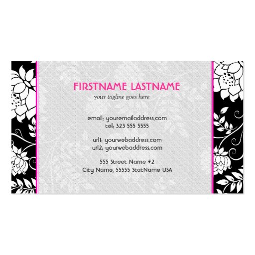 Black & White Retro Flowers And Swirls-Template Business Cards (back side)
