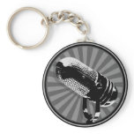 Black & White Retro Microphone Emblem Keychain
