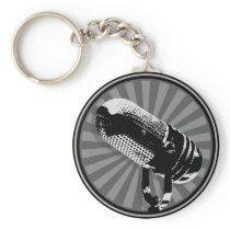 Black & White Retro Microphone Emblem Keychain