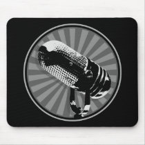 Black & White Retro Microphone Emblem Mouse Pads