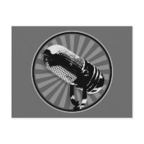Black & White Retro Microphone Emblem Post Card
