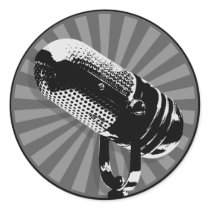 Black & White Retro Microphone Emblem Stickers