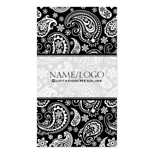 Black & White Retro Paisley Pattern 2 Design Business Cards (front side)
