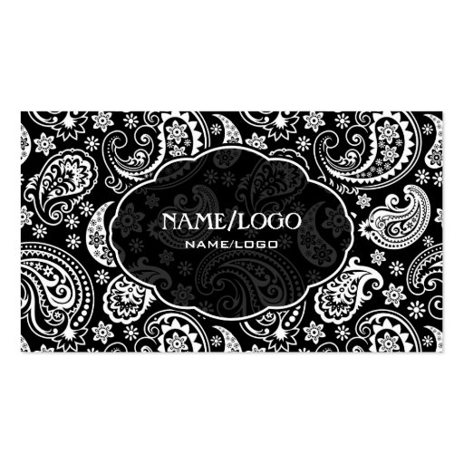 Black & White Retro Paisley Pattern 3 Design Business Card Template (front side)