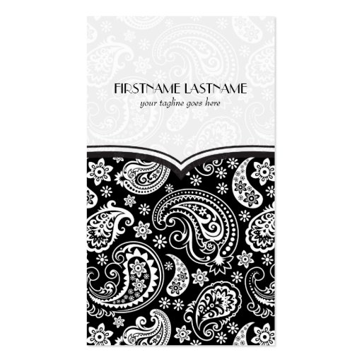 Black & White Retro Paisley Pattern 4 Design Business Card Template (front side)