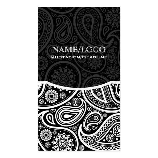 Black & White Retro Paisley Pattern Business Card Templates (front side)