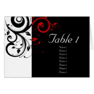 Black + White Reverse Red Swirl Table Cards card