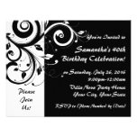 Black White Reverse Swirl 40th Party Invitations
