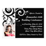 Black+White Reverse Swirl 40th Photo Invitations invitations