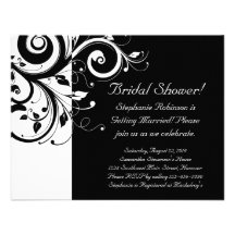 Black, White, Reverse Swirl Bridal Shower/ General Invitations