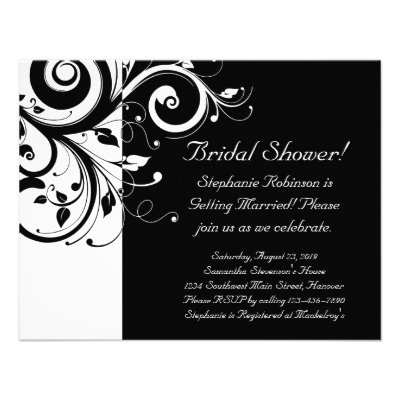 Black, White, Reverse Swirl Bridal Shower/ General Invitations