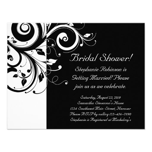 Black, White, Reverse Swirl Bridal Shower/ General Invitations