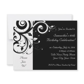 Black+White Reverse Swirl Party Invitations