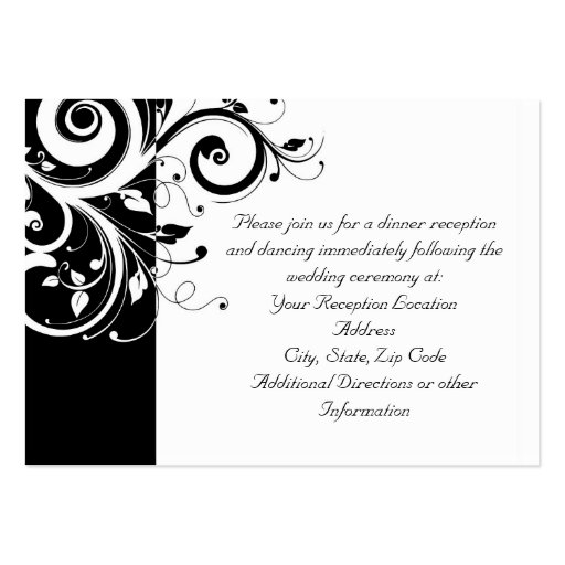 Black + White Reverse Swirl Reception and Map Card Business Cards (front side)