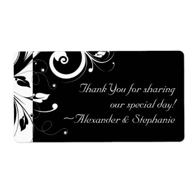 Black +White Reverse Swirl Wedding Favor Label