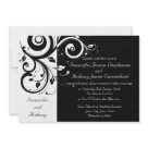 5x7 - Bold and striking modern contemporary black wedding invitations with white accents, with delicate swirl scroll leaf background. Customize online with your wedding details. Matching RSVP Cards: Black  White Reverse Swirl Wedding Matching RSVP by CustomInvitesBrowse more Black wedding Invitations 